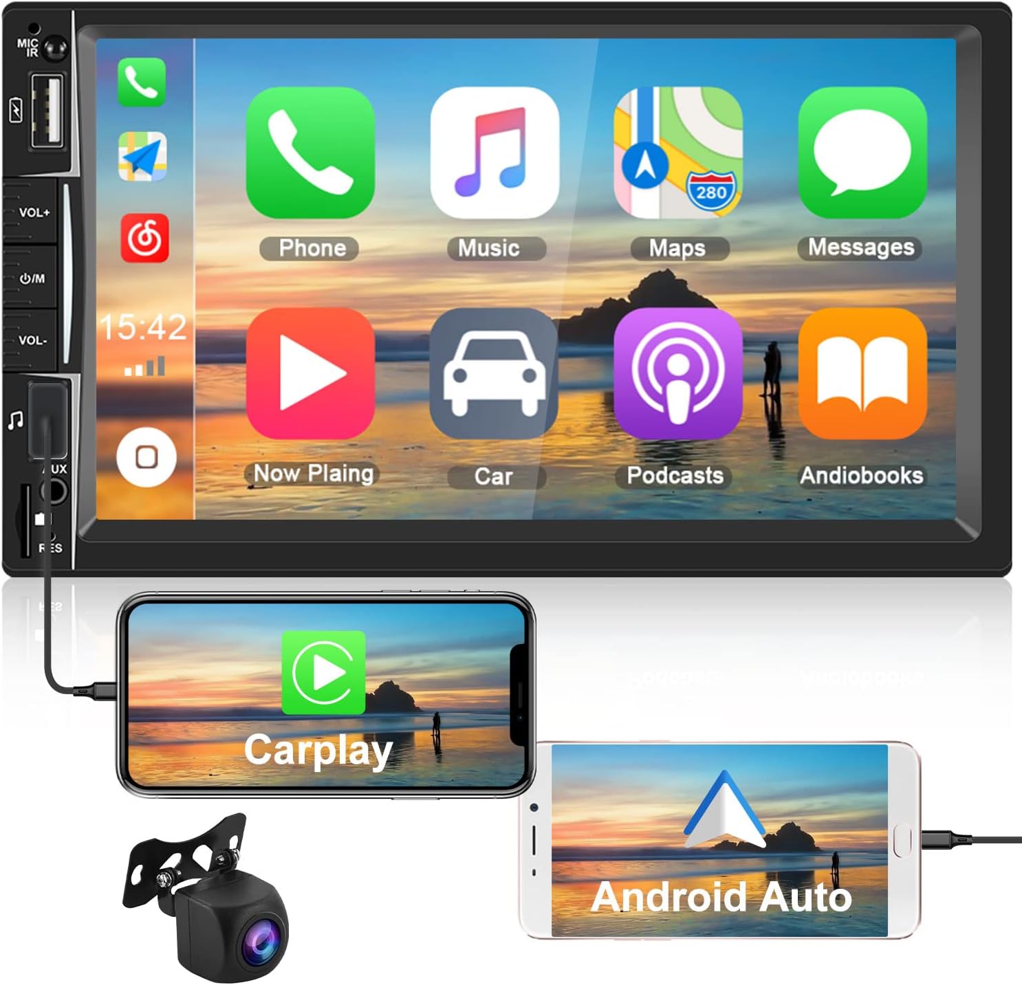 OiLiehu Single Din Car Stereo With CarPlay Android Auto, Car Radio 1