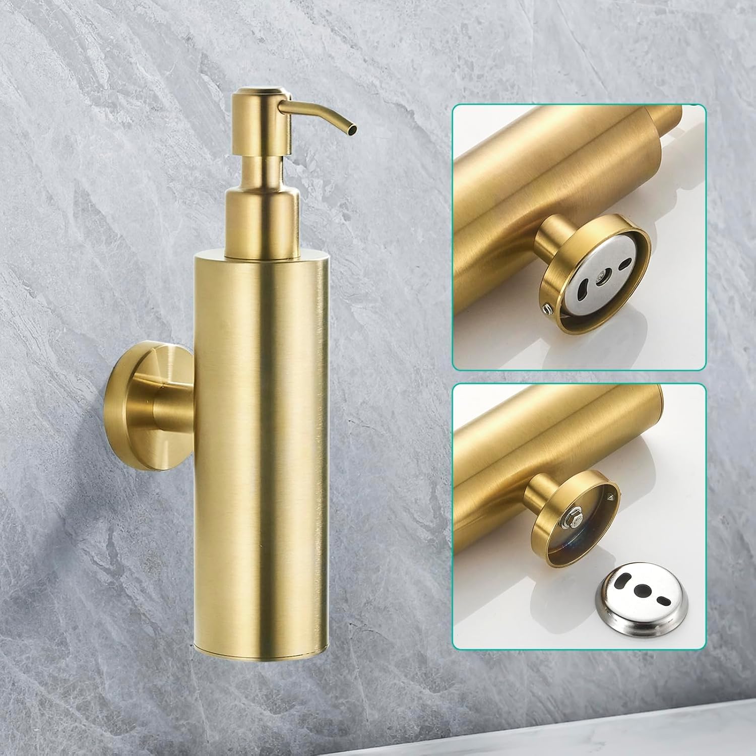 Seifenspender Wandmontage gebürstetes Gold - Edelstahl Shampoo Spender & Duschgelspender für Badezimmer, Dusche, Küche - nachfüllbarer Conditioner Spender für Hotel, Restaurant