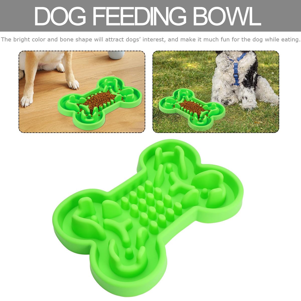 Ciotola Osso in Silicone per Cani, Alimentazione Lenta, Verde