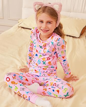 babee Reshinee Bamboo Viscose Toddler Girls Kids Pajama Sets 12M-8Y Snug fit Long-Sleeve Softness Sleepwear Pjs 2pcs Jammies