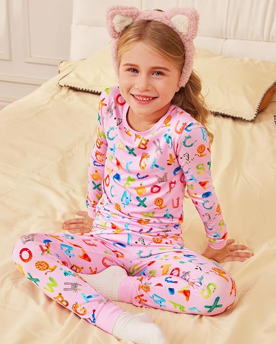 babee Reshinee Bamboo Viscose Toddler Girls Kids Pajama Sets 12M-8Y Snug fit Long-Sleeve Softness Sleepwear Pjs 2pcs Jammies