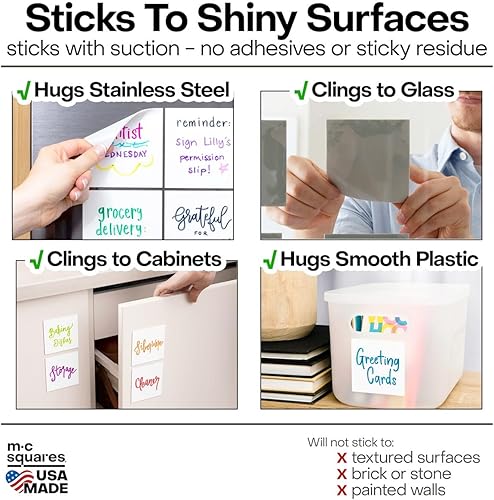 Miniatura 3 de M.C. Squares - Notas adhesivas reutilizables  3 x 3 pulgadas, paquete de 6 calcomanías coloridas  Notas de borrado en húmedo y seco  Reutilizables