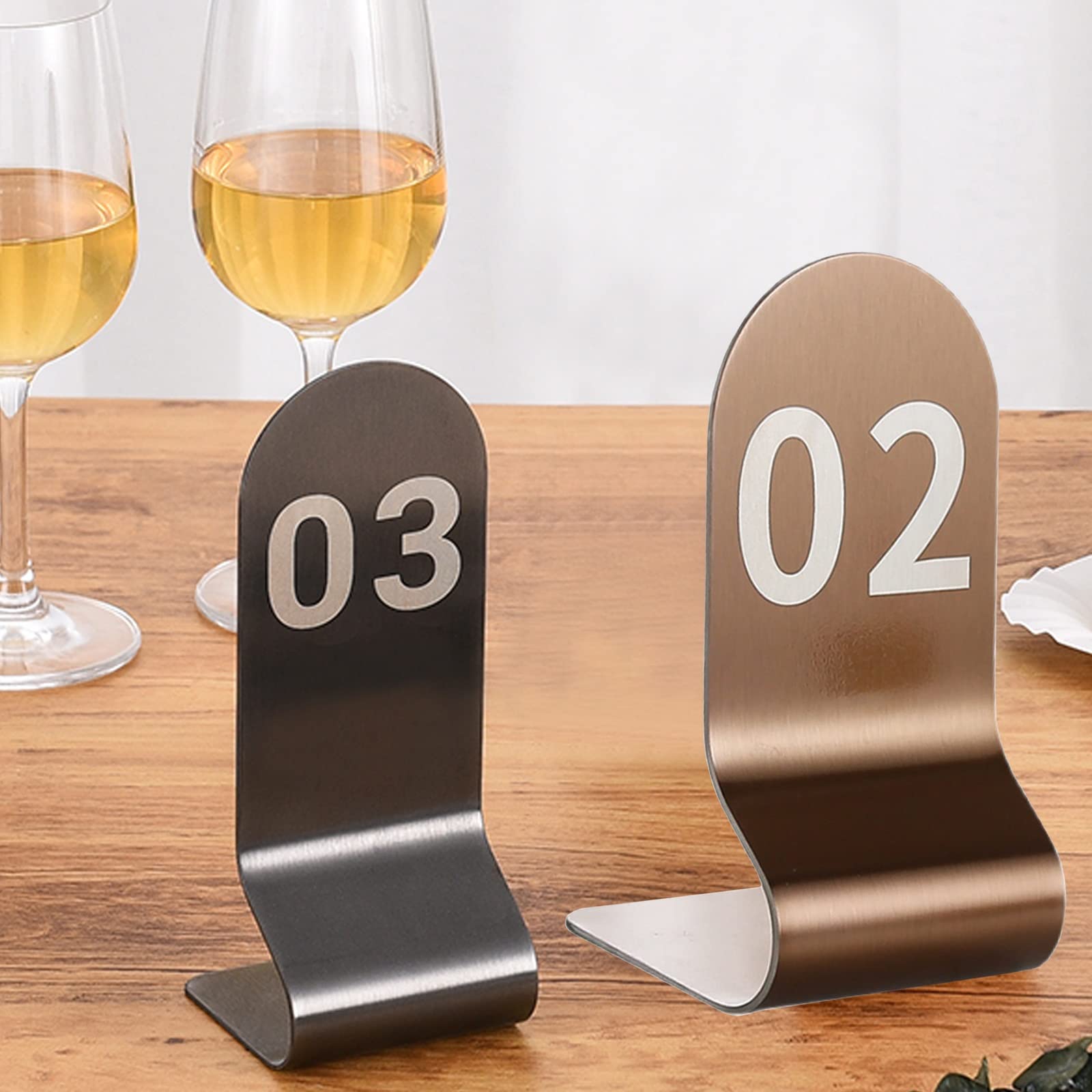 MYUYEE Stainless Steel Table Signs 12X6Cm, Stackable Table Number Cards Upstanding, Smooth Edges, 1-10/20 Metal Number Tags For Restaurants, Non-Fading, Thick Durable