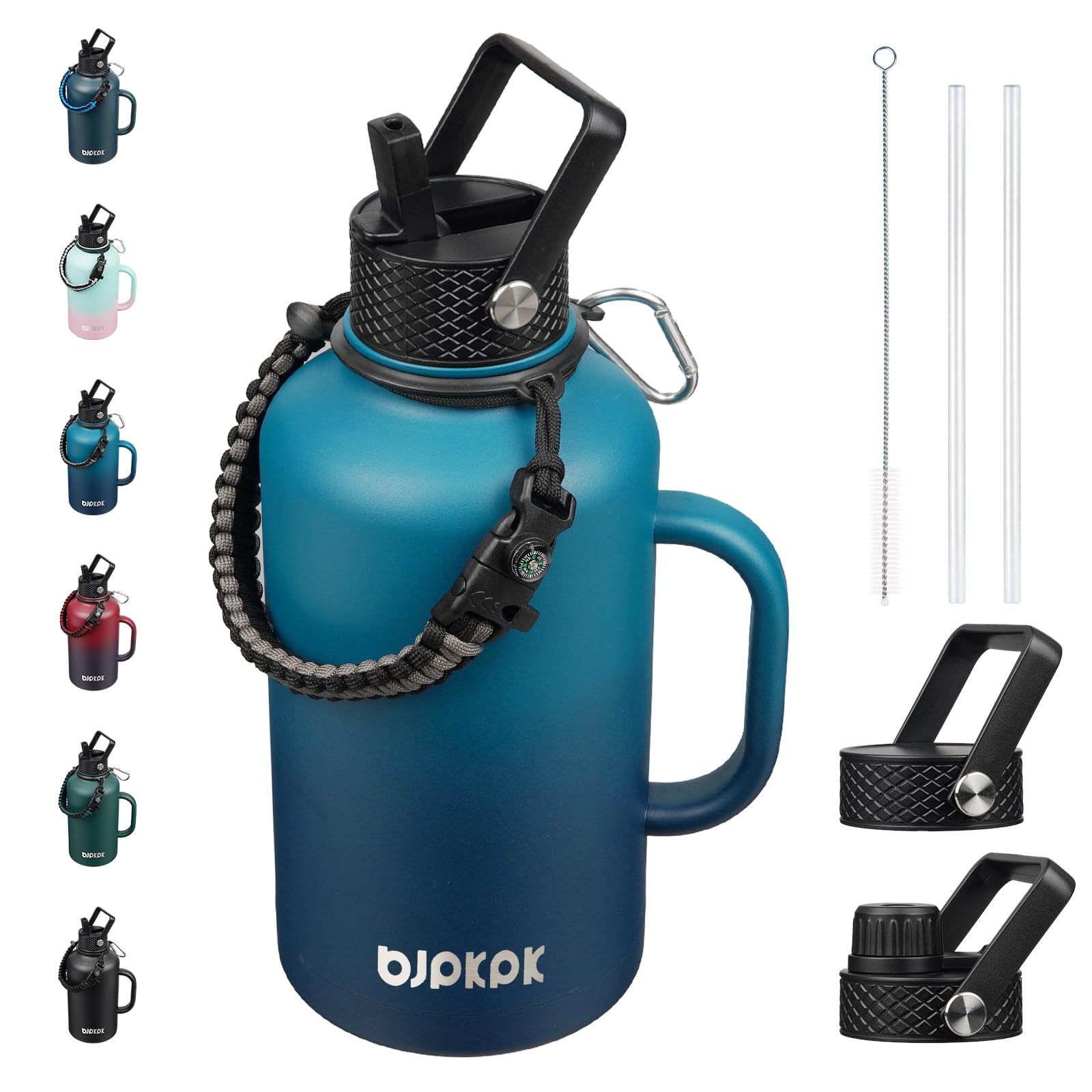 BJPKPK 64oz Insulated Water Bottle with Straw Lid Large Stainless Steel Jug