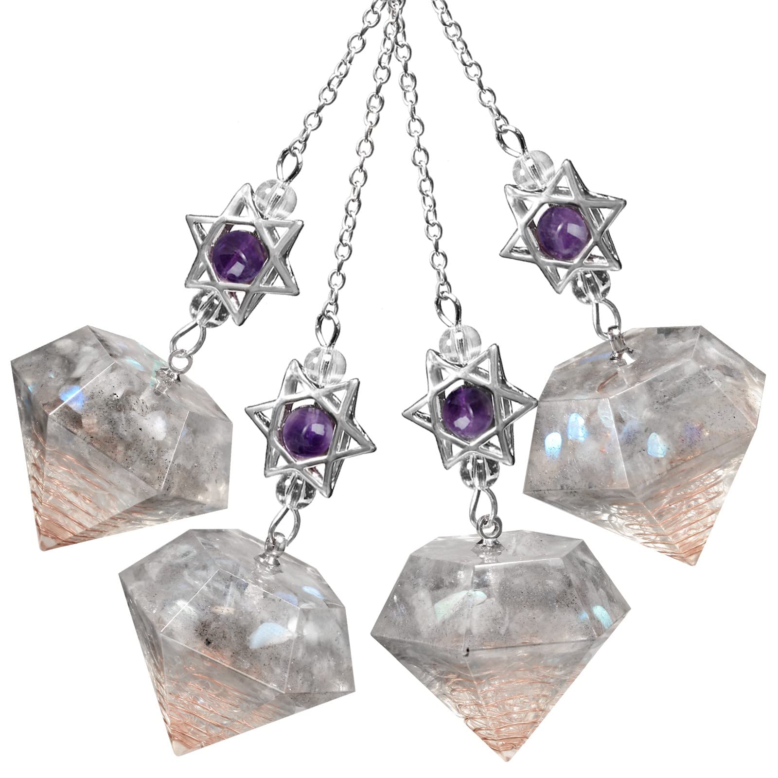 KYEYGWO Healing Crystal Point Pendulum with Dream Catcher and Star of David Necklace - Image 3