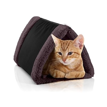 Petslover Cat Bed Cave House Bed - Best for Indoor Cats Houses Heated Kitten Warm Pet Self Warming w/Hoods Caves Igloo Covered Pod Felted Faux Felt Wool Cocoon (Cat, Black)