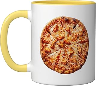 Buffalo Chicken Pizza Ceramic Mug, Yellow/White