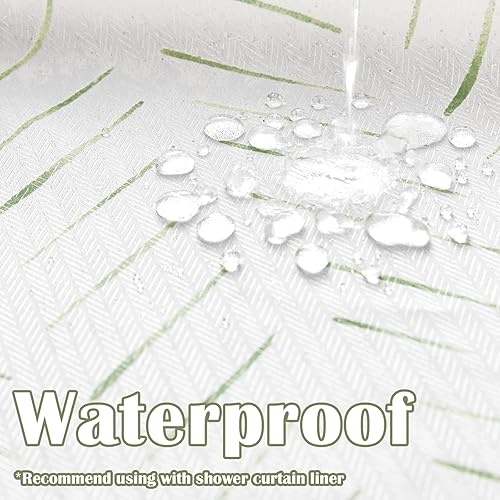 Miniatura 3 de Lazzzy Cortina de ducha verde y blanca en zigzag de tela a rayas cheurón en espiga para baño, casa de campo, rústica, moderna, impermeable, juego de