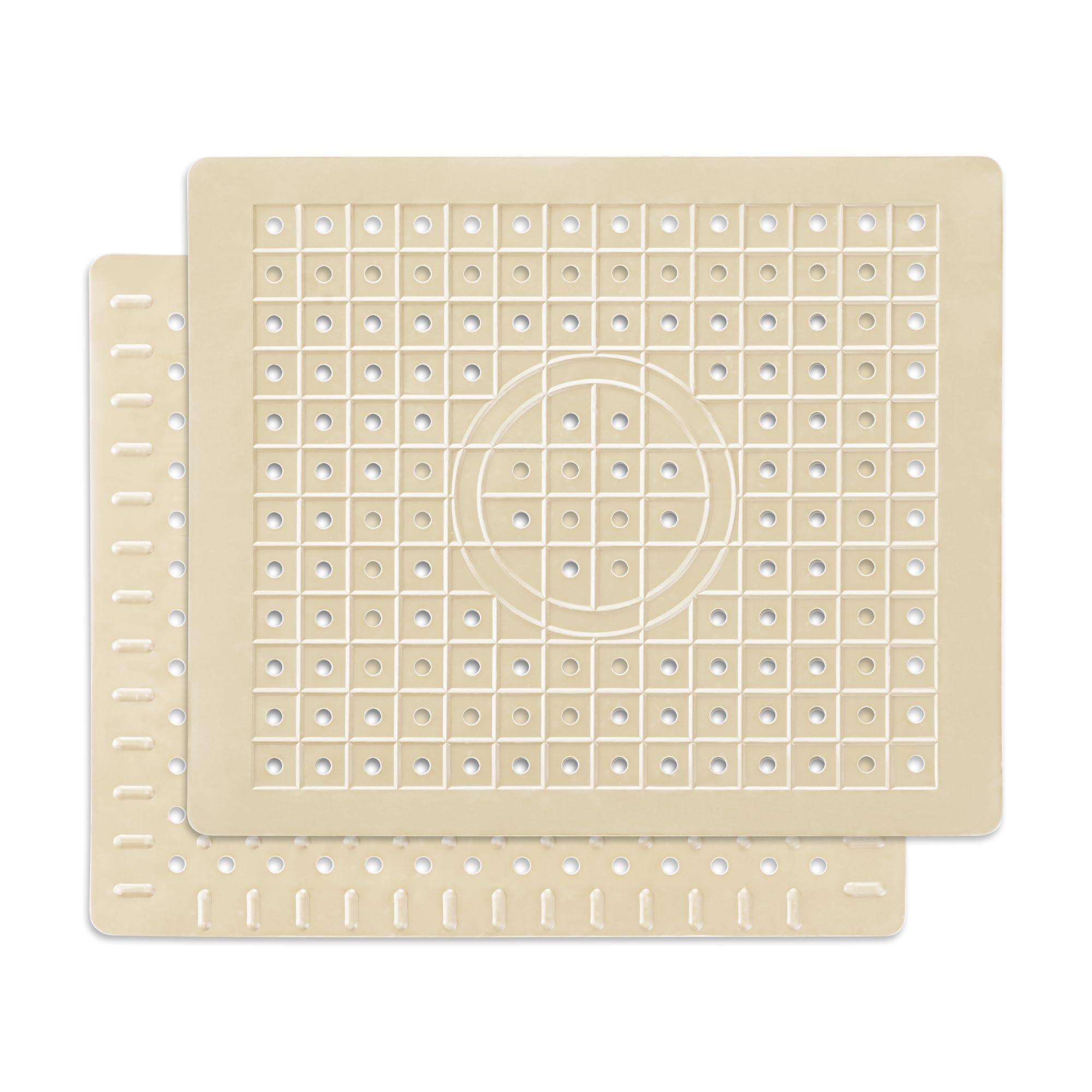 WILLKOMMEN Kitchen Sink Mat, 12" x 10" Rectangular Sink Protector Pad, Fast-Draining Grid Design Liner, Dish Drying Mat 2 Pack Beige