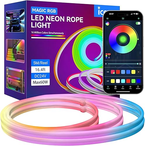 Cuerda de neón direccionable de 32.8 pies y 32.8 ft, WS2811 RGB LED persiguiendo luces digitales MagicRGB cuerda de silicona impermeable