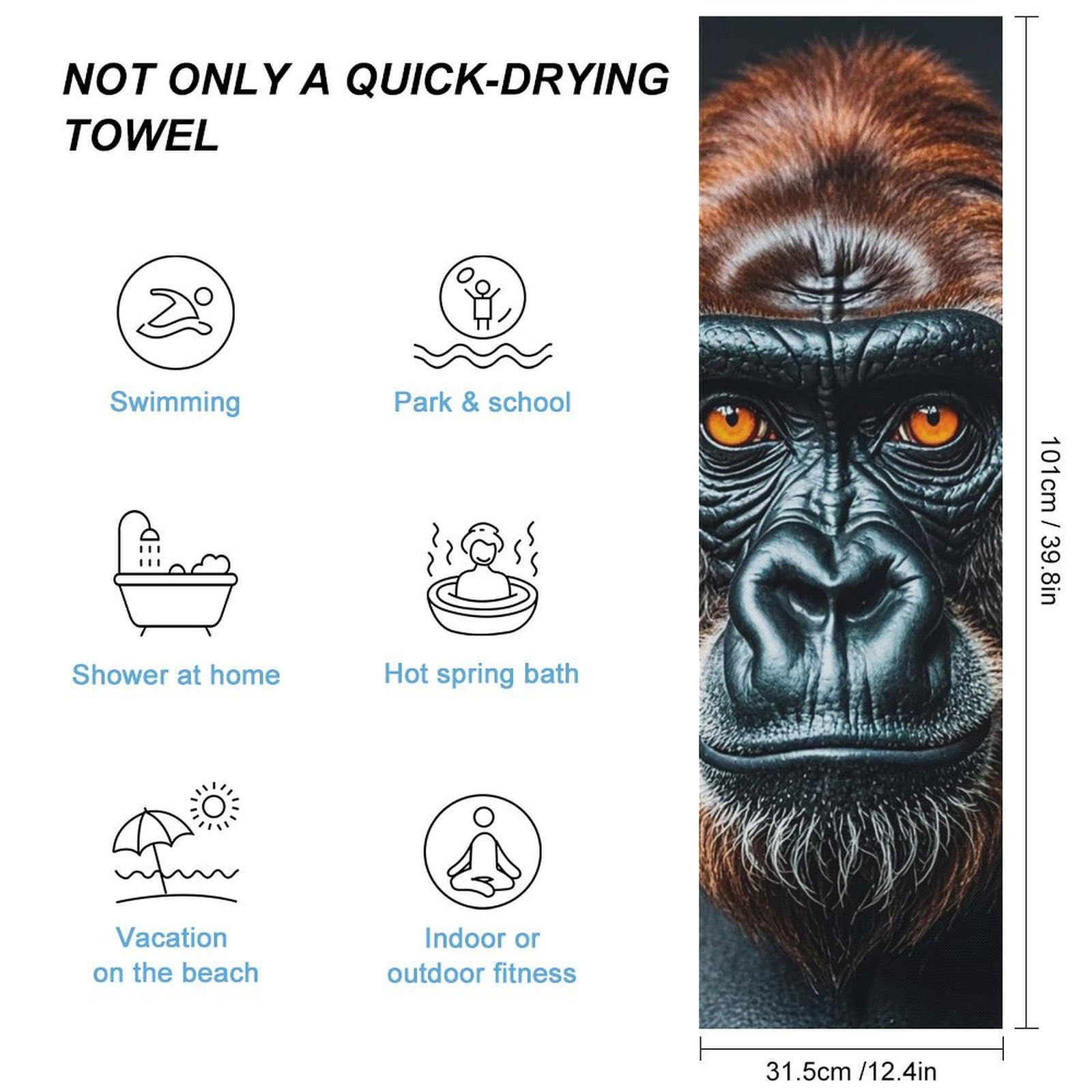 FHESDCW A Gorilla Towel Quick Dry Ice Towels for Hot Weather Breathable Camping Towels Sweat Super Absorbent Bathroom Towel for Gym Yoga Pilates Exercise