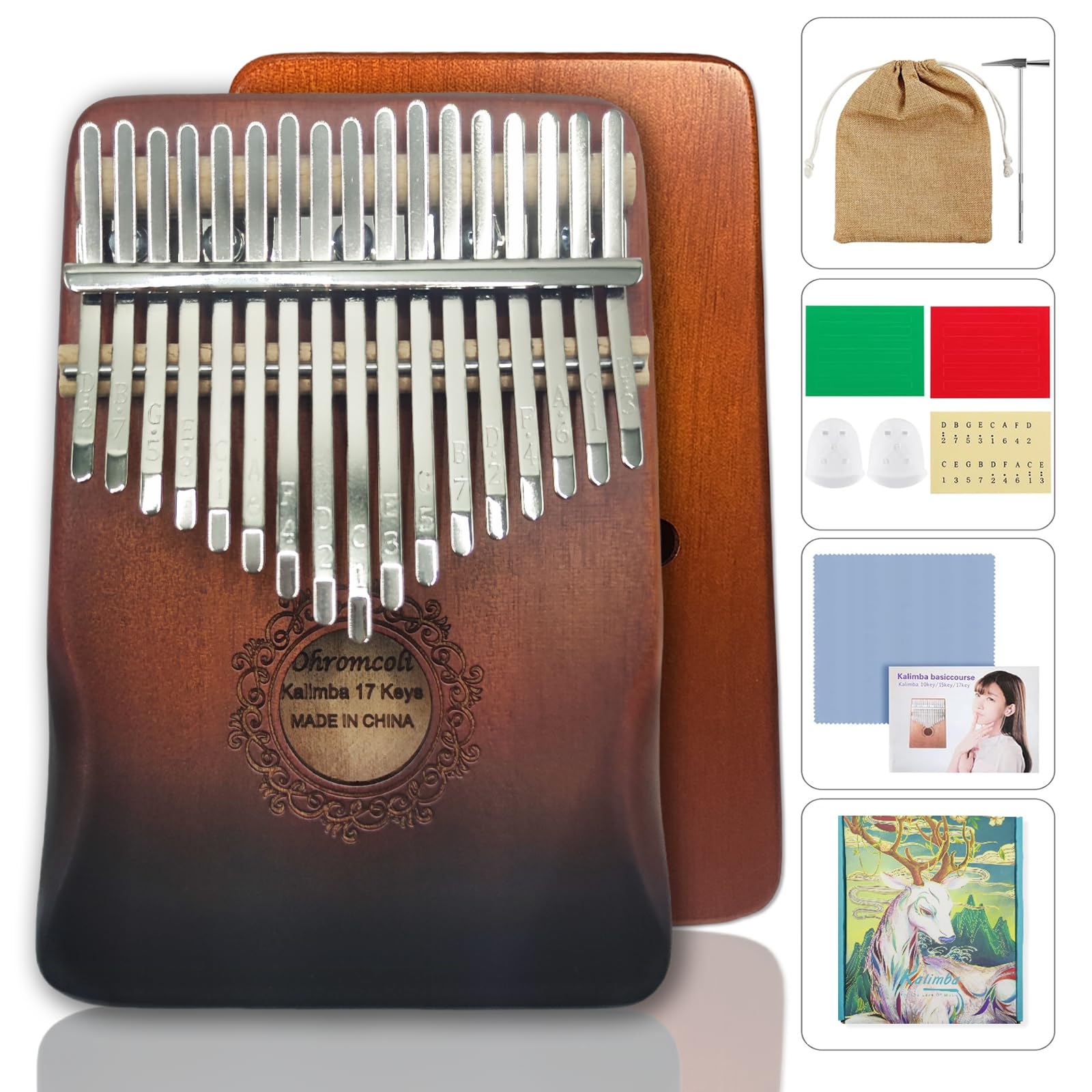 Kalimba - 17 Keys Kalimba Instrument mit Lernwerkzeuge,Finger Percussion,Professionelle Daumenklavier für Kinder, Erwachsene,Erwachsene und Musikliebhaber(Allmähliches Braun)