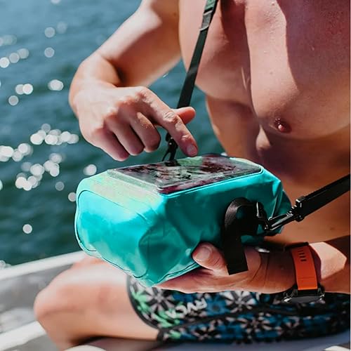 Miniatura 8 de Bolsa cruzada para teléfono celular, color verde azulado, 100% impermeable, flotante, protección seca para tu dispositivo móvil durante todos los