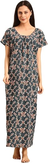 Rupa Jon Aishwarya Women Full Length Printed Nighty in Premium Cotton Blend Fabric, Night Dress, Maxi Nighty for Comfortab...