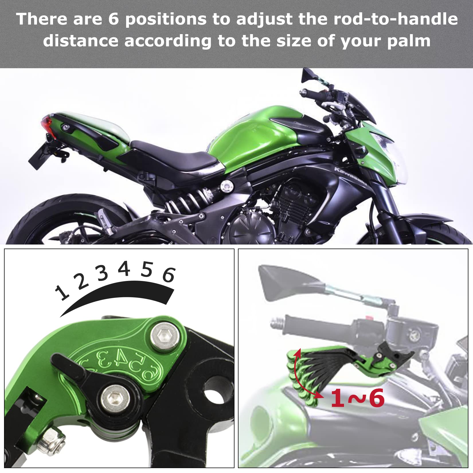 Leviers Frein & Embrayage Moto PSLER – 185 Mm Réglables 6 Positions Vert Pour Kawasaki ER-6F / ER-6N 2009-2016