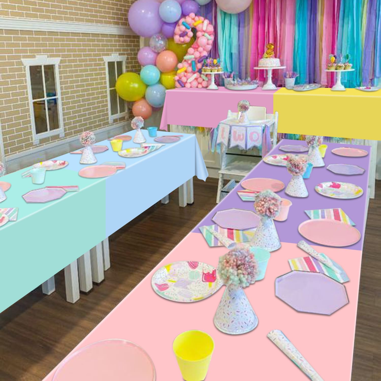 4 Tovaglie Arcobaleno Pastello 220x130cm - Copritavolo Decorazione Feste Compleanno Bambini - Foto 10