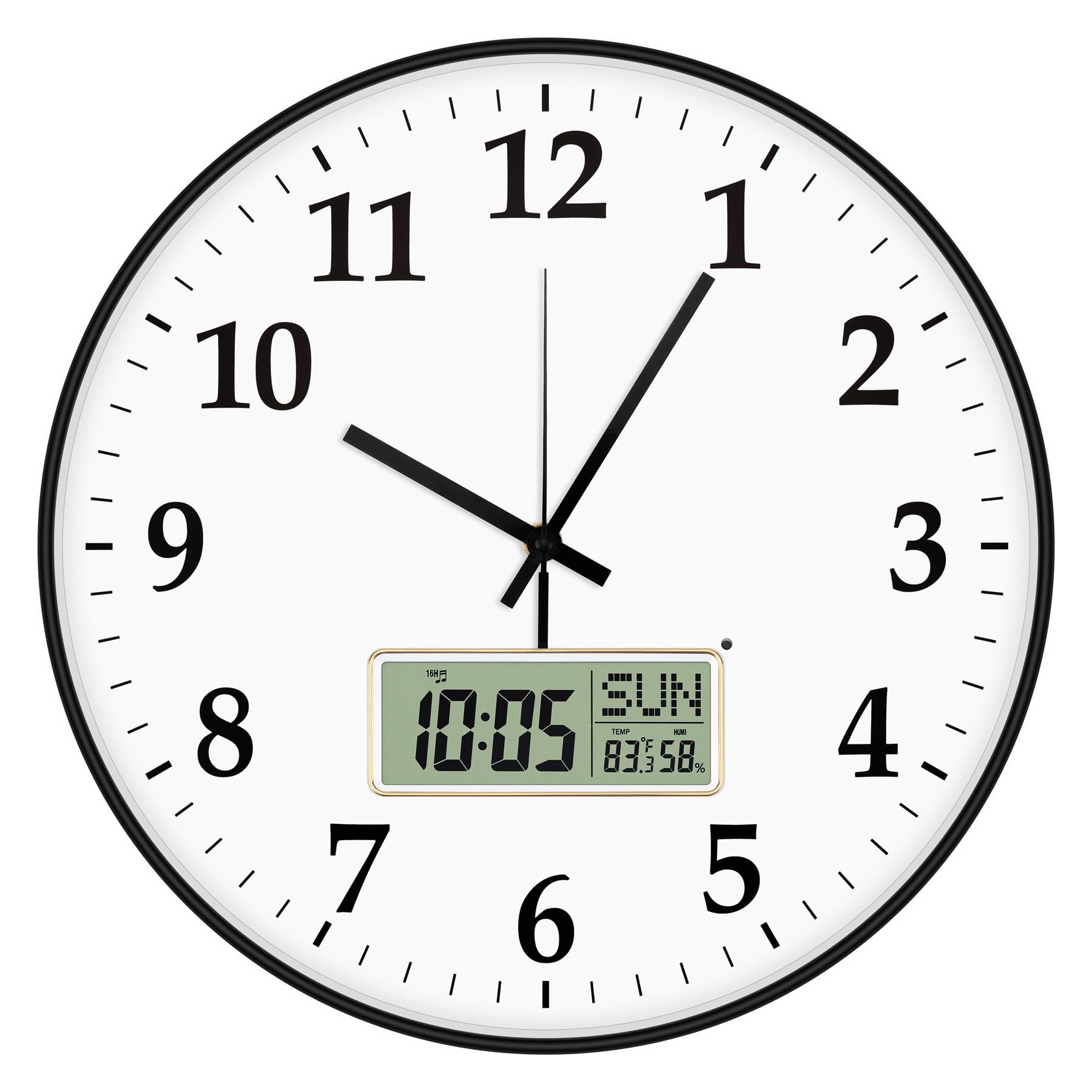Foxtop 14" Digital and Analog Wall Clock Silent Battery Operated Hour Chime