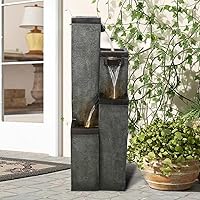 Vista 1 de Moderna fuente de agua de pie de 39.3 pulgadas de alto, fuente de agua para interiores y exteriores con luces para el hogar, jardín, decoración