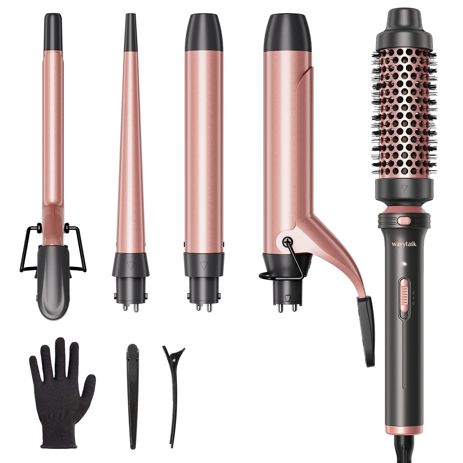 Wavytalk 5 in 1 Curling Iron Set with Curling Brush and 4 Interchangeable Ceramic Curling Wand (0.35"-1.25”), Wand Curling Iron Instant Heat Up, Dual Voltage Hair CurlerWavytalk 5 in 1 Curling Iron Set with Curling Brush an…