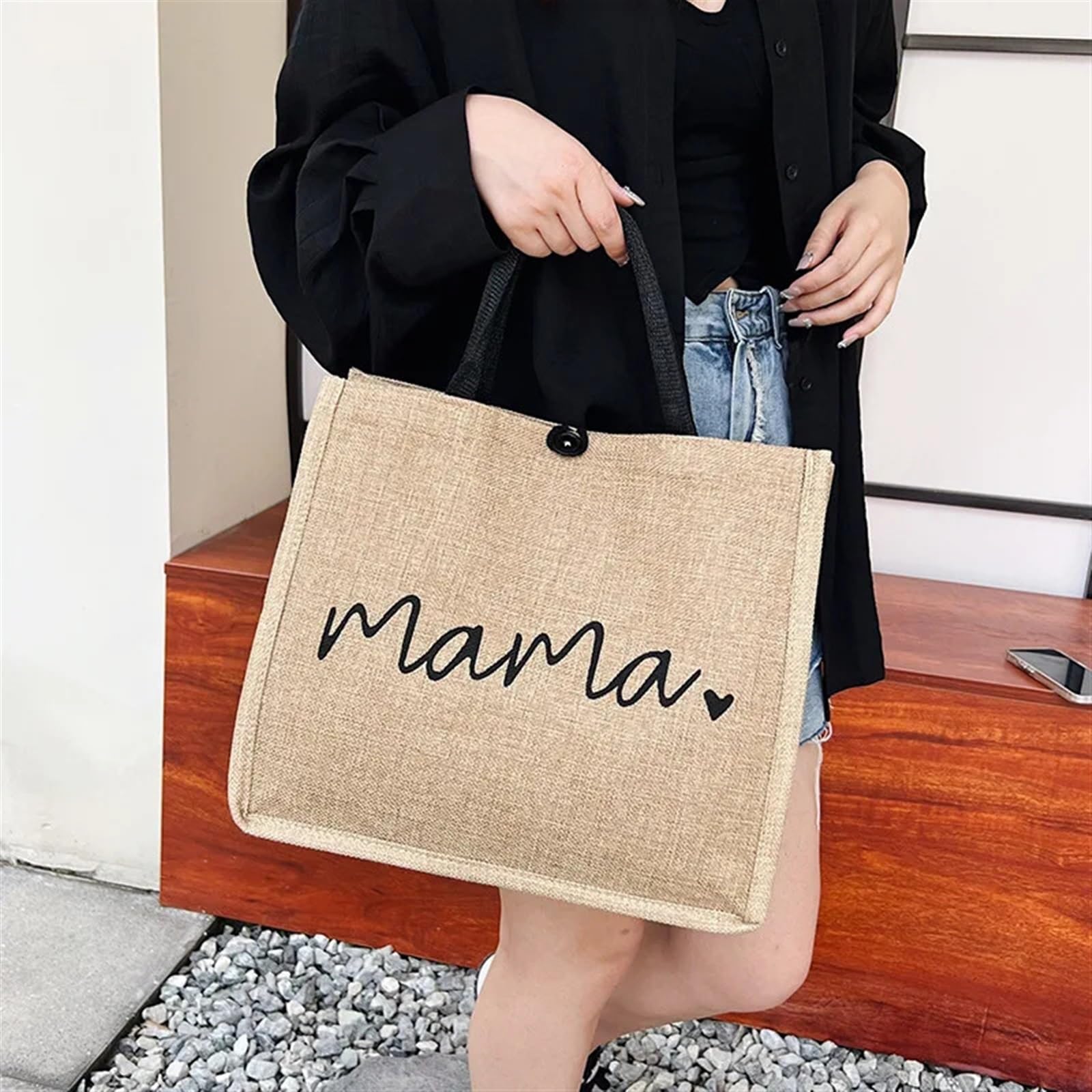 Borsa tote in juta, Borsa tote in iuta marrone grande da donna in lino for lo shopping a spalla for affari, lavoro, viaggi