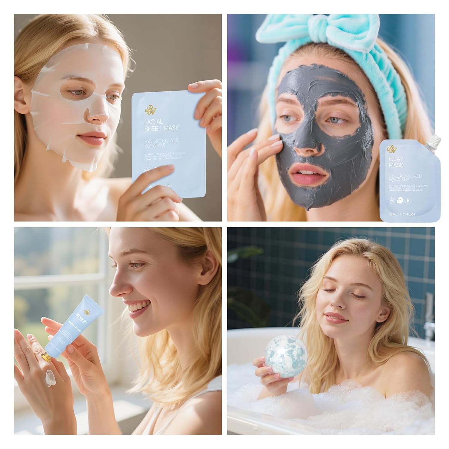 Valentines Day Gifts for Women, 33 Pcs Bath & Body Spa Gift Set, Hydrating Skin Care Set, Ylang Essential Oil Sheet Mask, Leather Bag, Face Serum, Mother Day, Birthday, Christmas - Image 4