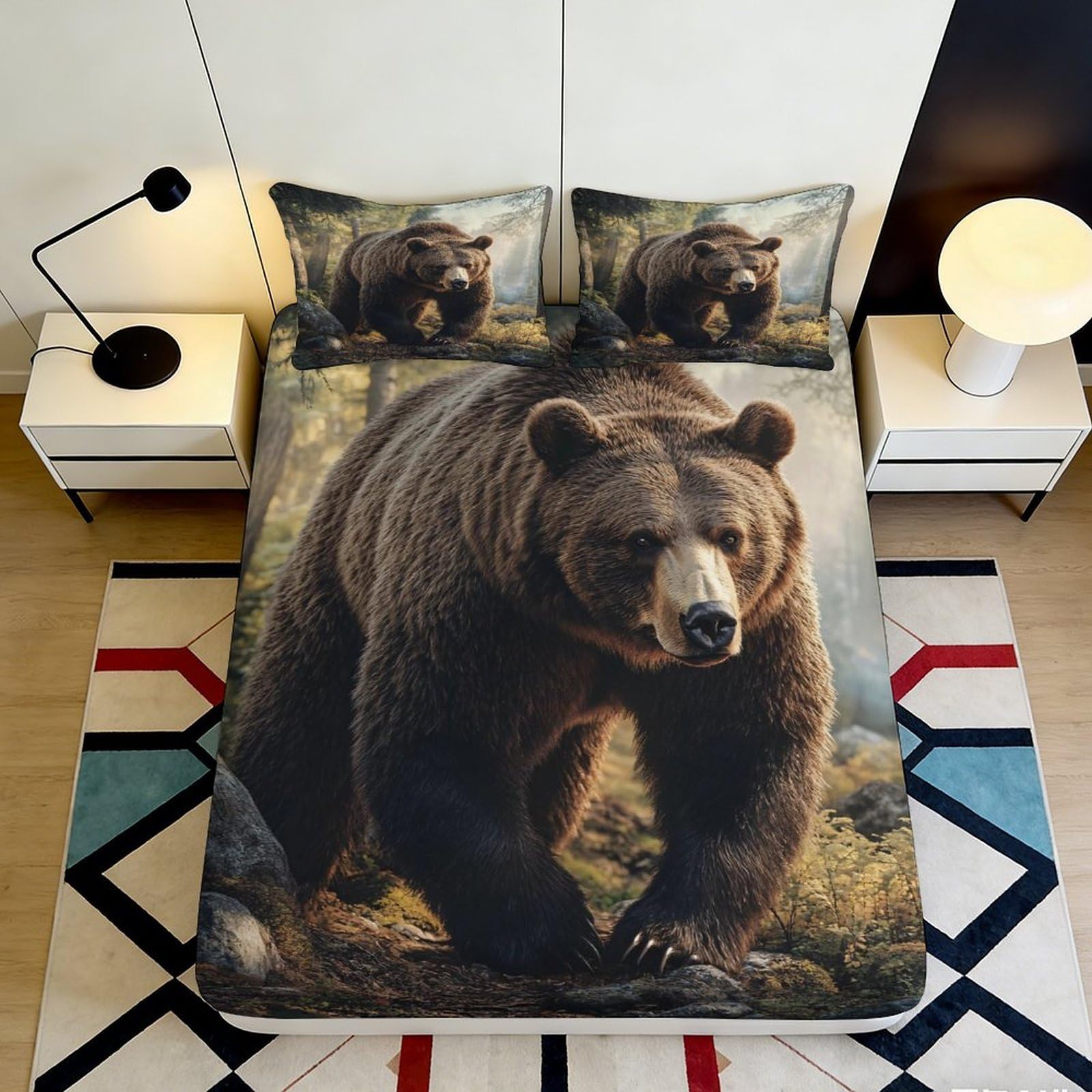 Pnayamiorkfel Style-9 3D Printed Brown Bear Forest Fitted Sheet Microfiber Soft Breathable Grizzly Mattress Cover Bedroom Decor 90X200x25cm
