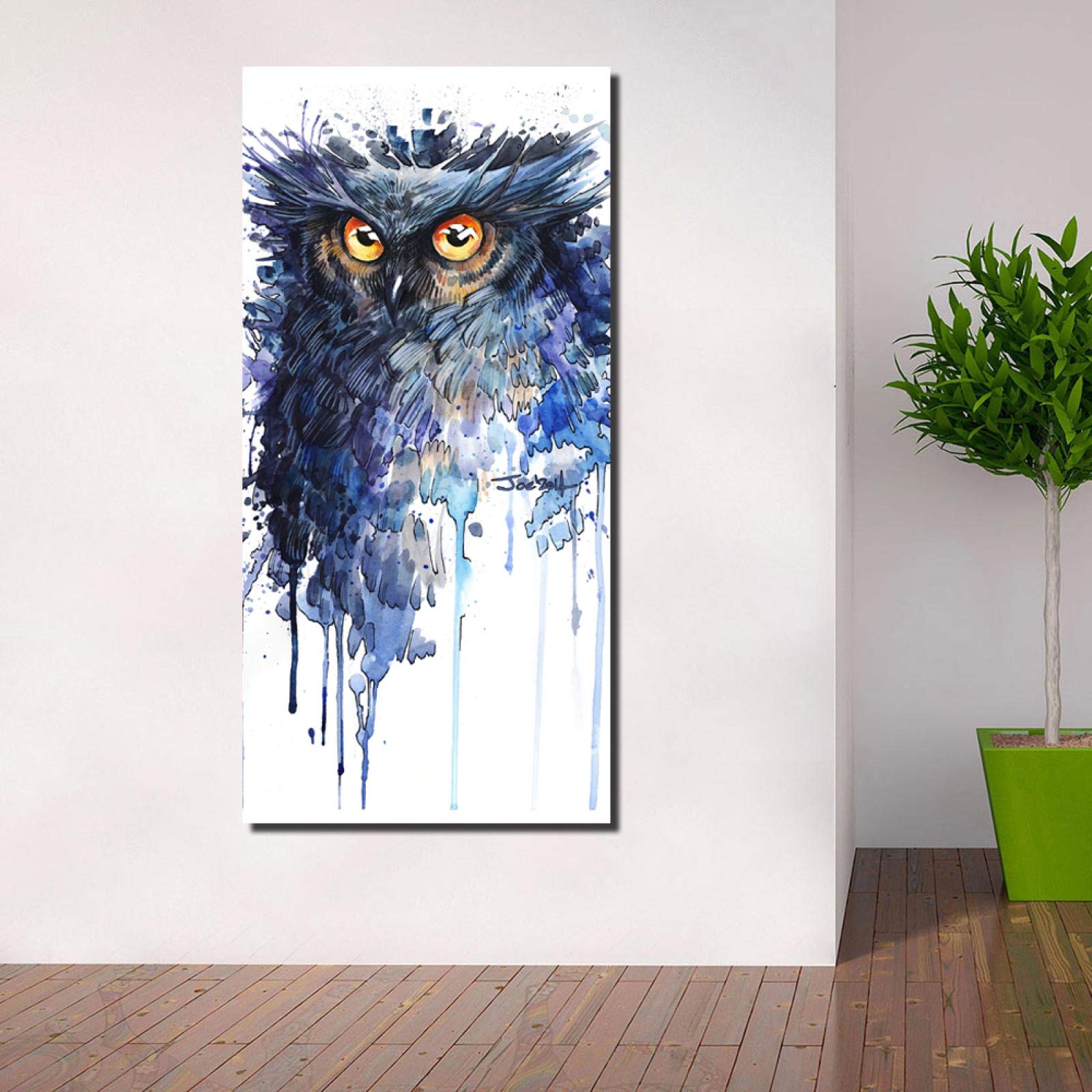 Amazon.co.jp: 現代美術の絵画水彩フクロウキャンバスアート壁の