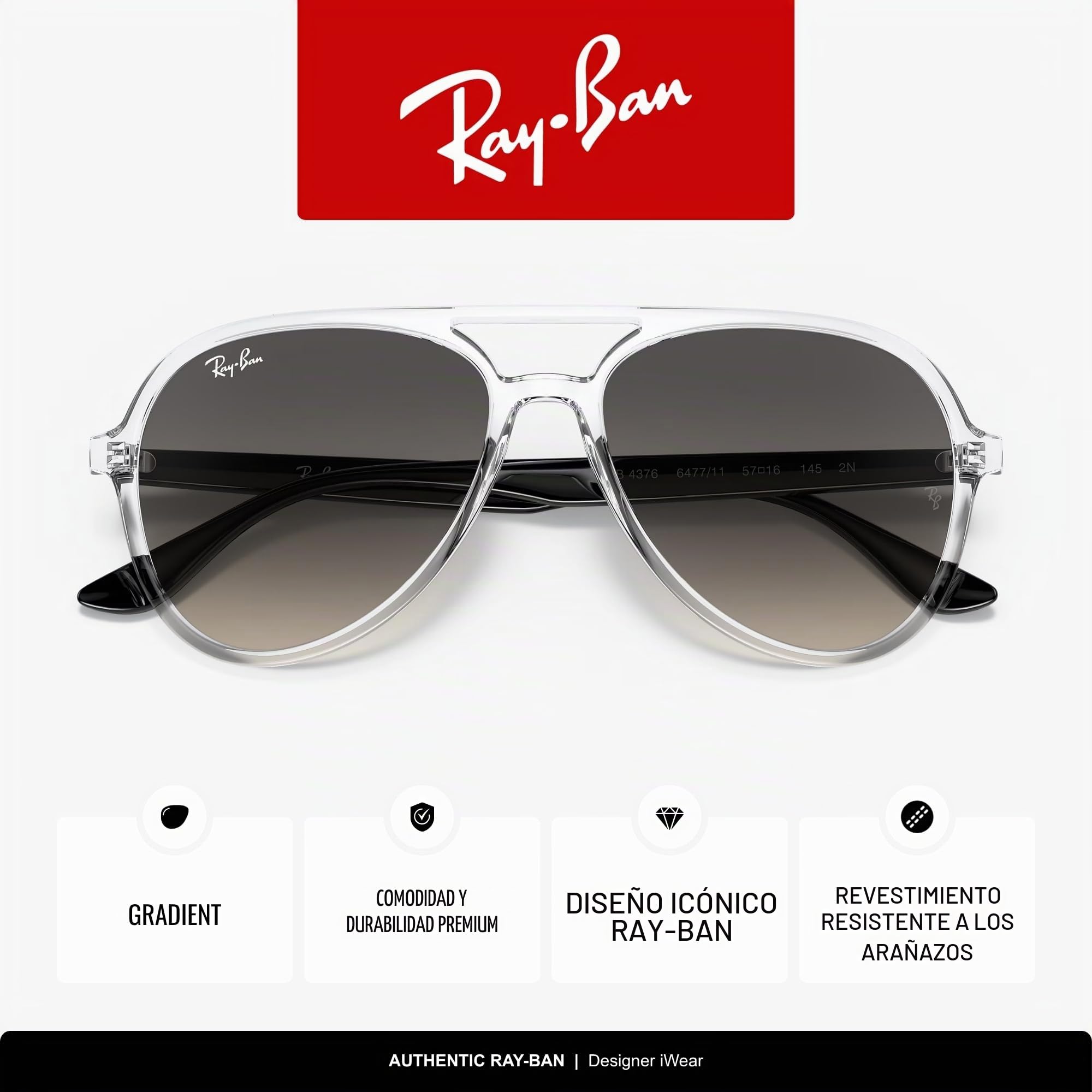Ray-Ban Gafas de sol unisex estilo aviador Rb4376