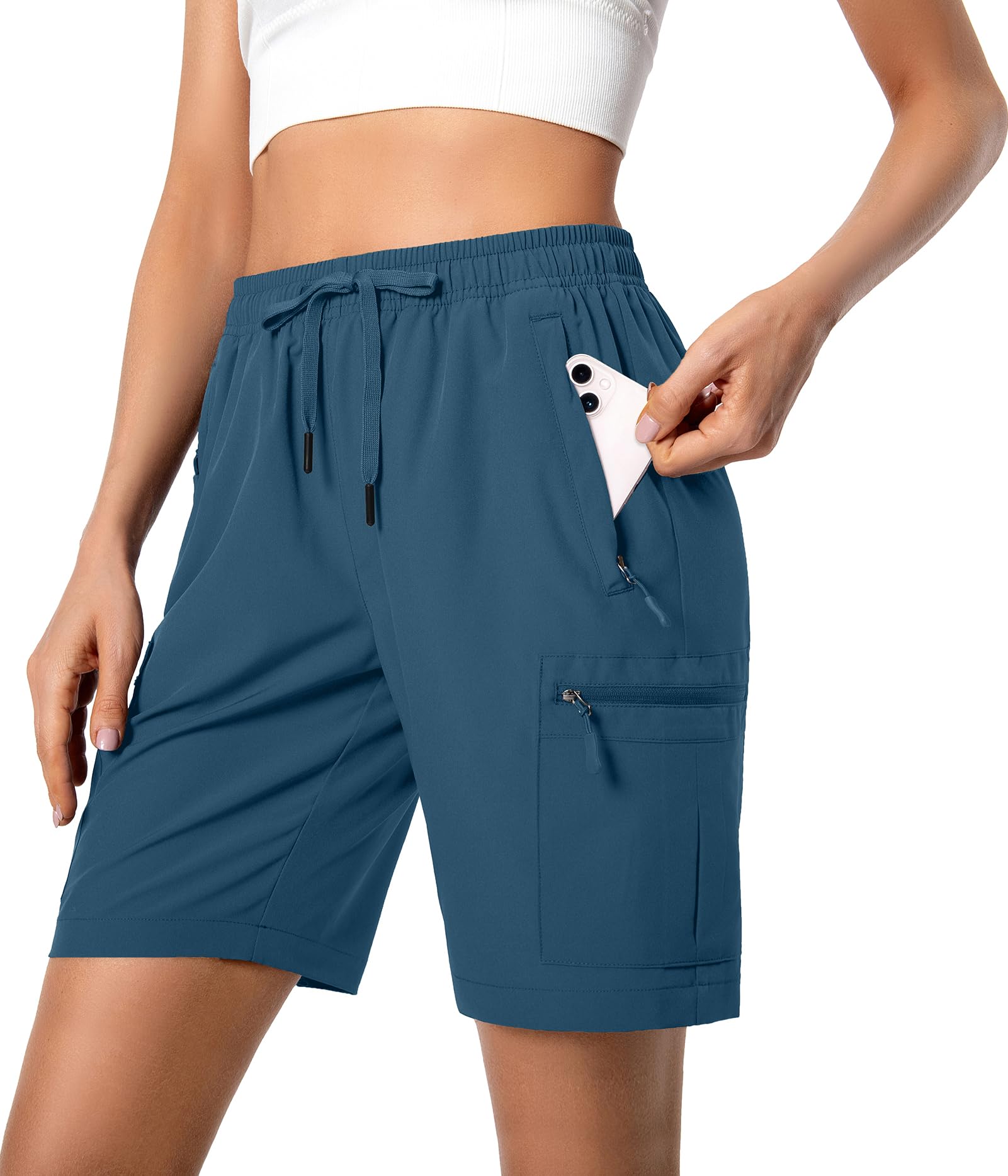 Hugut Women's Lightweight Hiking Cargo Shorts Quick Dry with Zipper Pockets