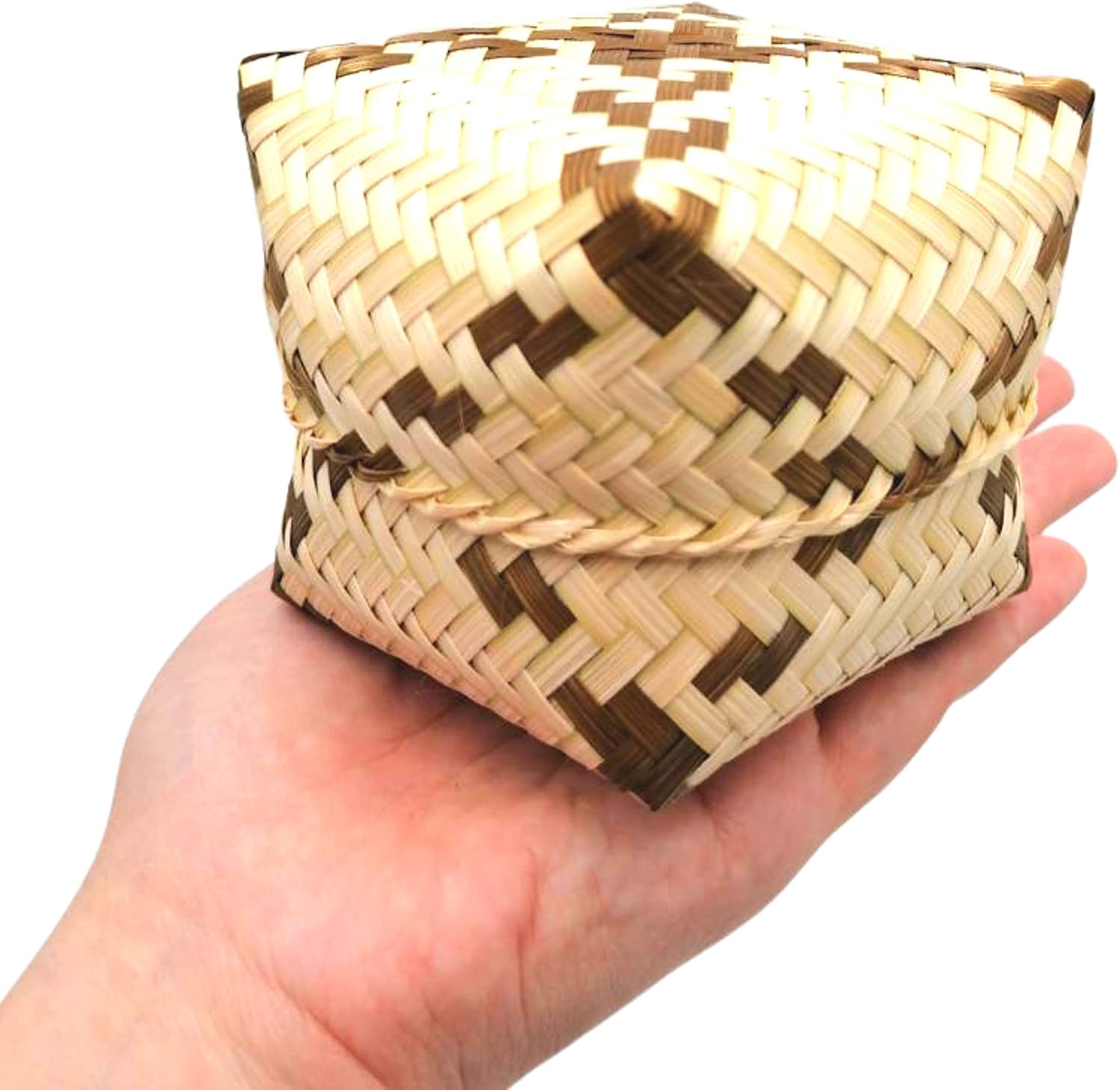 Sticky Rice Basket 3 x 3 Inches, Kratip Bamboo Steamed Sticky Rice Container, Thailand Handmade Serving Basket, Thai and Laos Kratib for Home Restaurant (3 inches (Cross) 2 baskets)
