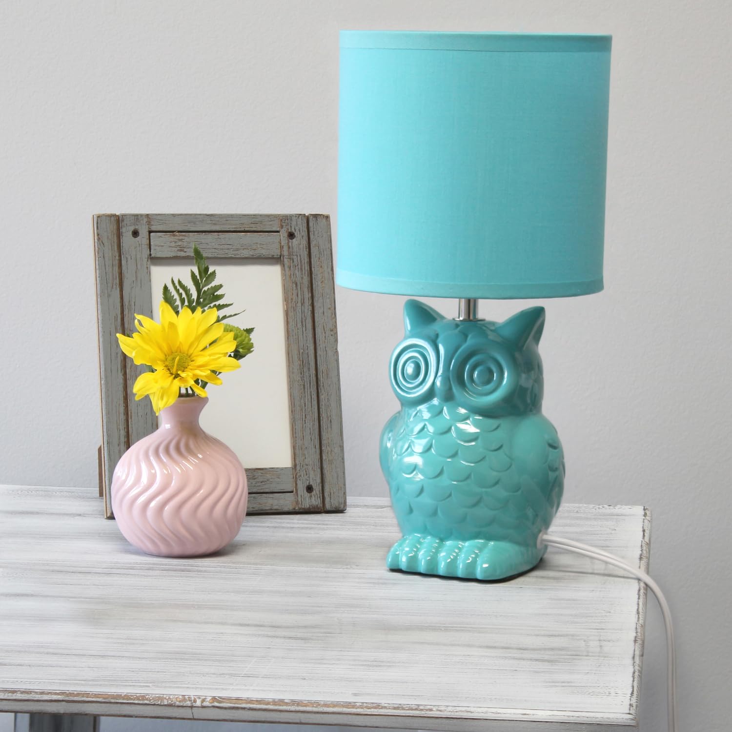 Simple Designs LT1136-OFF 12.8" Tall Contemporary Ceramic Owl Bedside Table Desk Lamp w Matching Fabric Shade for Home Decor,Bedroom, Nightstand, Living Room, Entryway, Kids' Room, Nursery, Off White