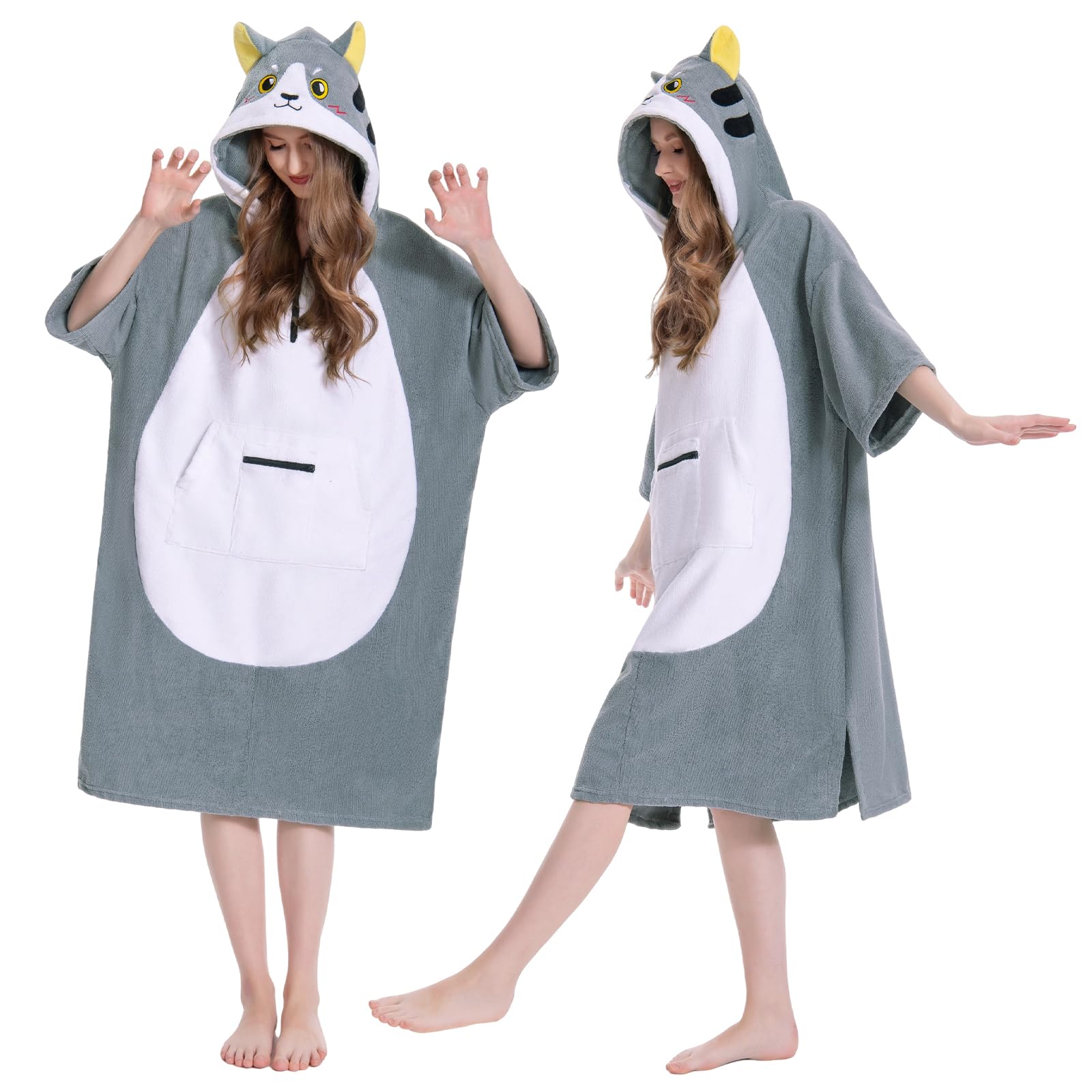 OLAOLA Mikrofaser Badeponcho, Handtuch Poncho für Erwachsene, Surf Poncho mit Kapuze und Tasche, Weiche Schnelltrocknende Handtuch als Umziehhilfe Strand Damen und Herren
