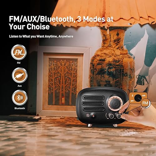 Miniatura 5 de Muzen Altavoz Bluetooth de radio, radio de metal pequeña Wild Radiooo, altavoces inalámbricos portátiles, radio FM recargable, carcasa exterior de