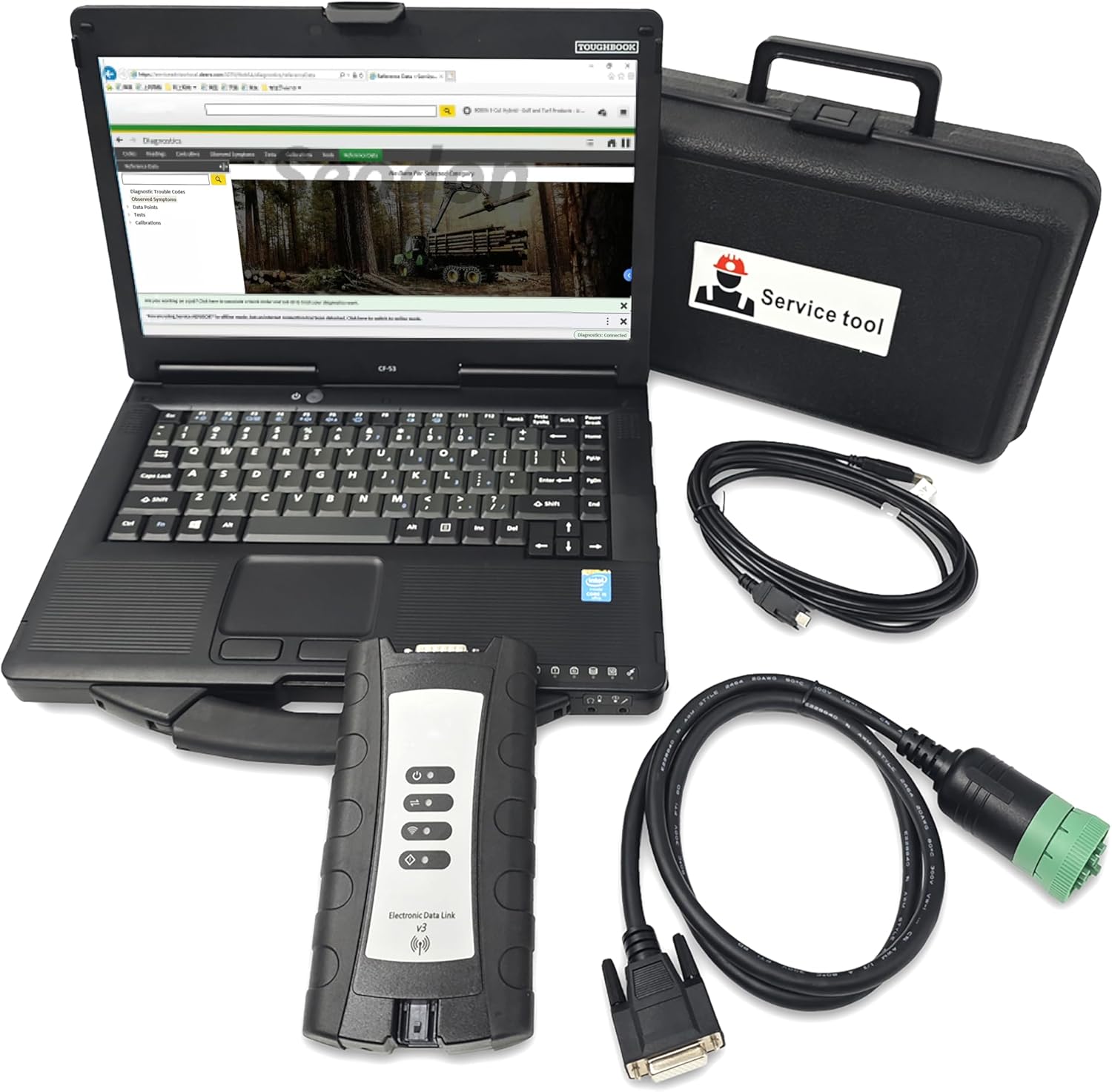 V5.3 AG+V5.3 CF Software Service Advi-sorr EDL V3 Heavy Duty Scanner Electronic Data Link Truck Diagnostic Kit for John Dee, Agricultural Tractor Construction Diagnostic Tool (EDL V3 with Software)