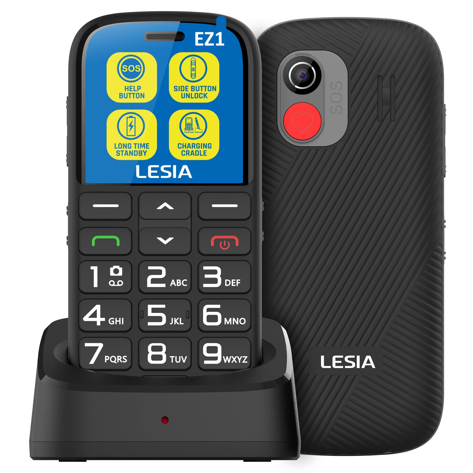 LESIA Mobile Phones For Elderly, Dual Sim Unlocked Senior Big Button Basic  Mobile Phone With SOS Emergency Button, 32GB,1400mAh Battery, 2G