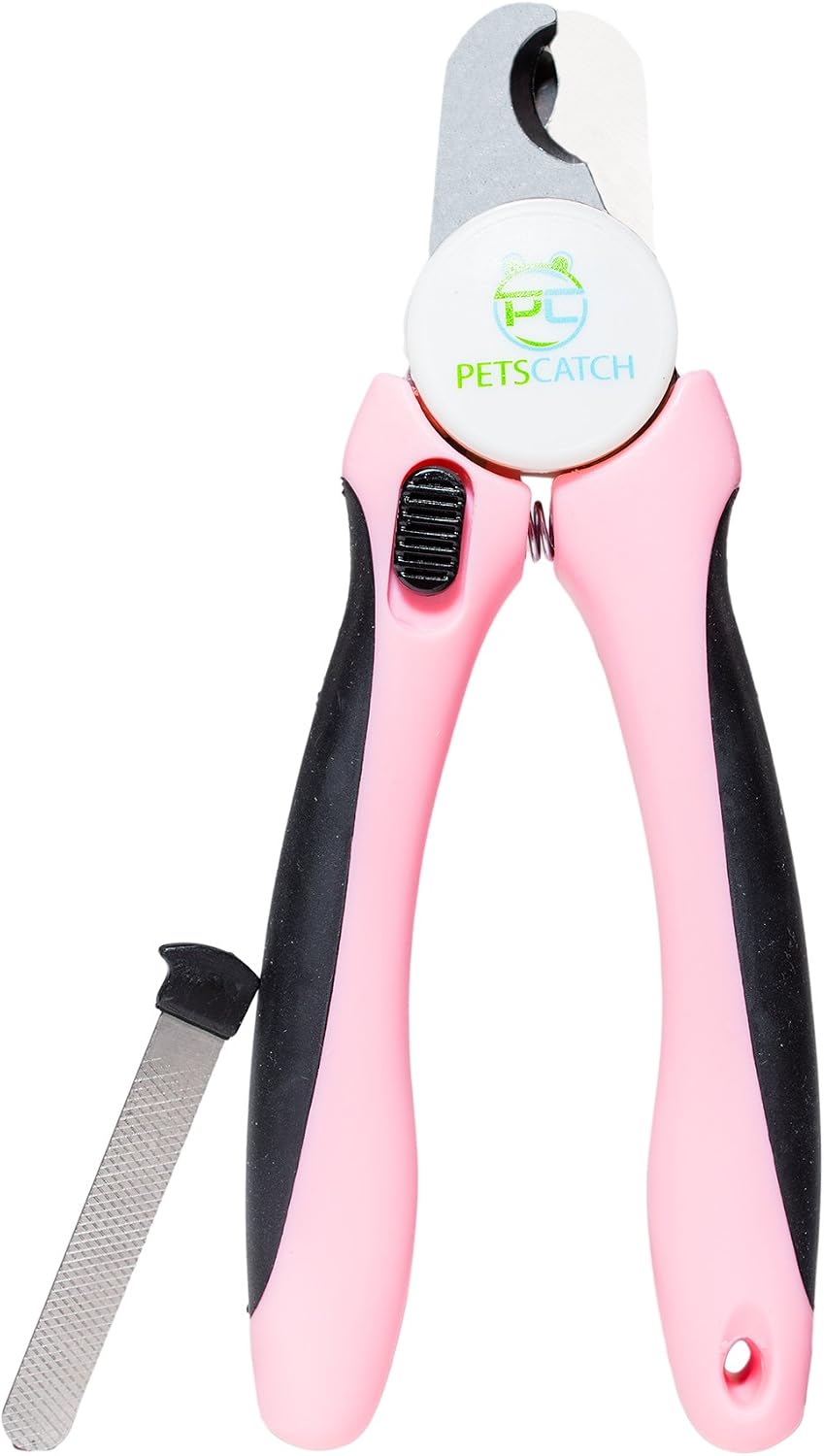 PETSCATCH Dog Nail Clippers and Trimmer - Safety Stop to Prevent Overcutting - Non Slip Handles