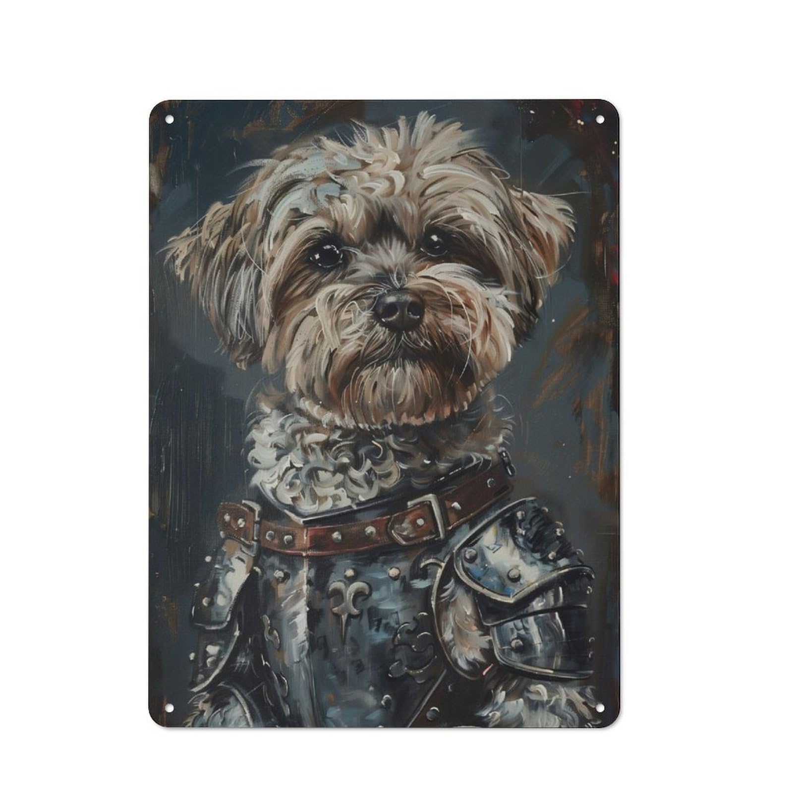 Junmoney Havanese Dog In Armor Vintage Tin Sign 40X30cm With For Kitchen Or Home Bar, For Retro Home Interiors, For Cafés, Pubs And Restaurants
