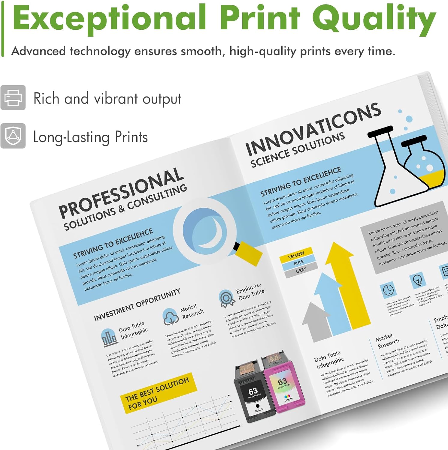 63 63XL Ink Cartridge Combo Pack Replacement for 63 XL Ink Cartridges Black and Color Work for Envy 4520 Officejet 3830 4650 5255 5258 5200 4655 Printer 2-Pack (1 Black,1 Tri-Color)