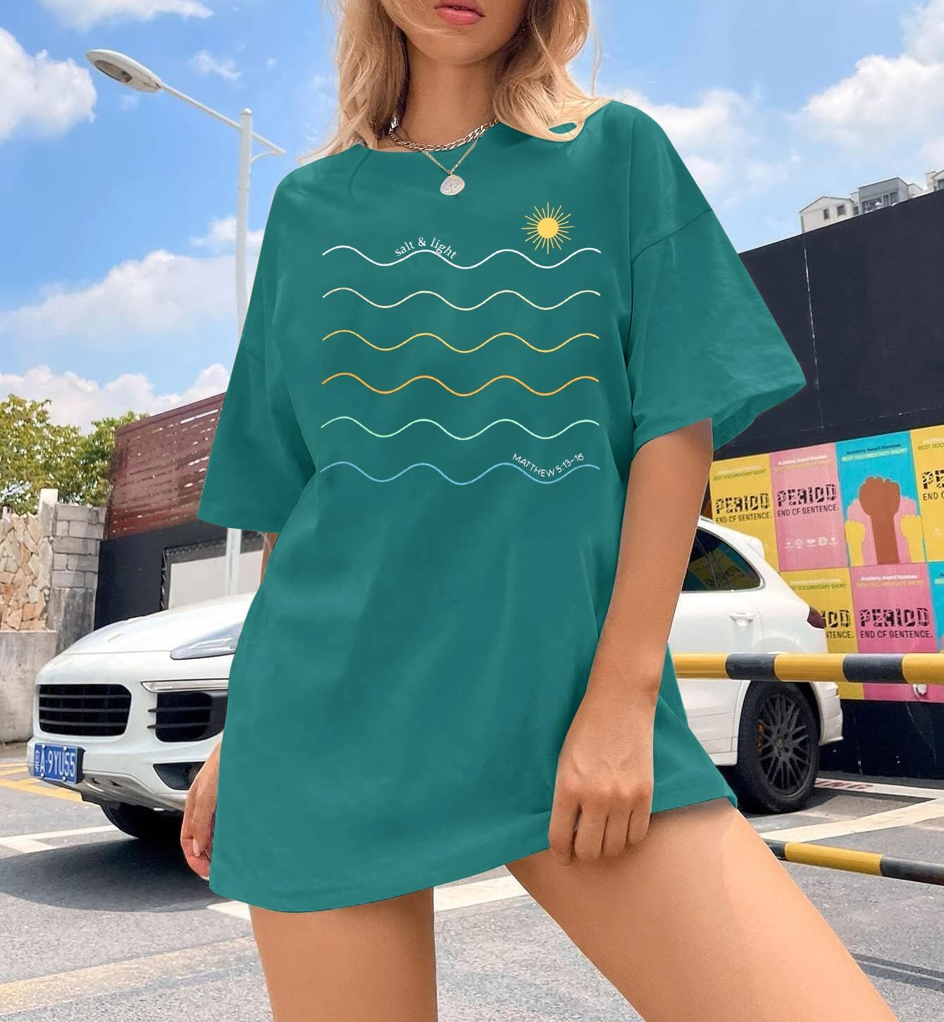 Womens Oversized Tee Shirts Vintage Sunshine Graphic Tees Hiking T-Shirts Boho Summer Short Sleeve Top - Image 5