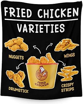 Mercuryelf Chicken Nugget Blanket - Soft, Fuzzy & Warm - 60x80 Inches Flannel Throw Blankets for Bed, Couch - Black Novelty Throws Gift for Adults