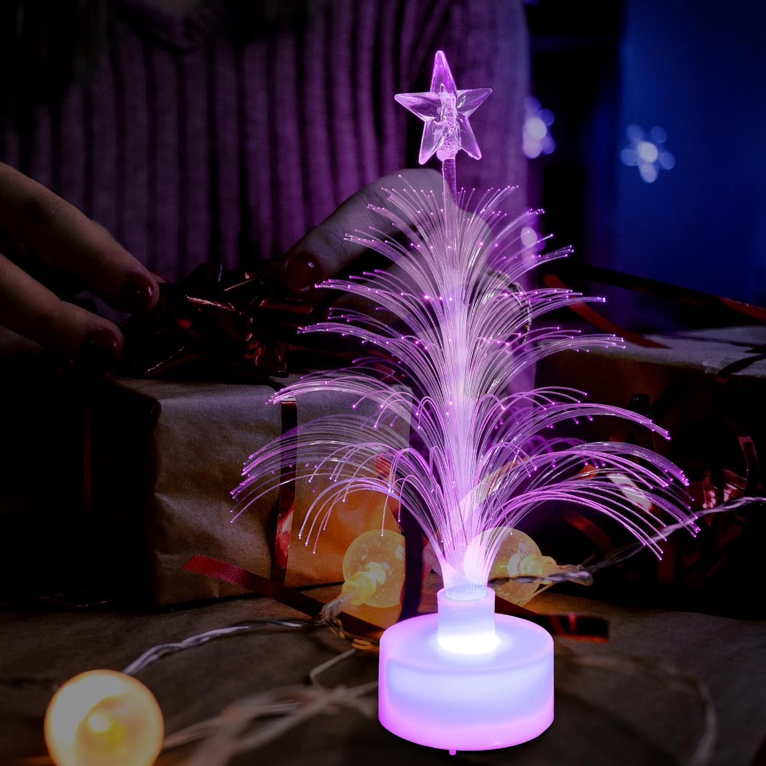 MAGICLULU Mini Christmas Tree USB Power Colour Desk Glowing Fiber Optic Mini Christmas Tree 7 Colors Changing Led Changing Xmas Lamp with Star Top for Party Tabletop