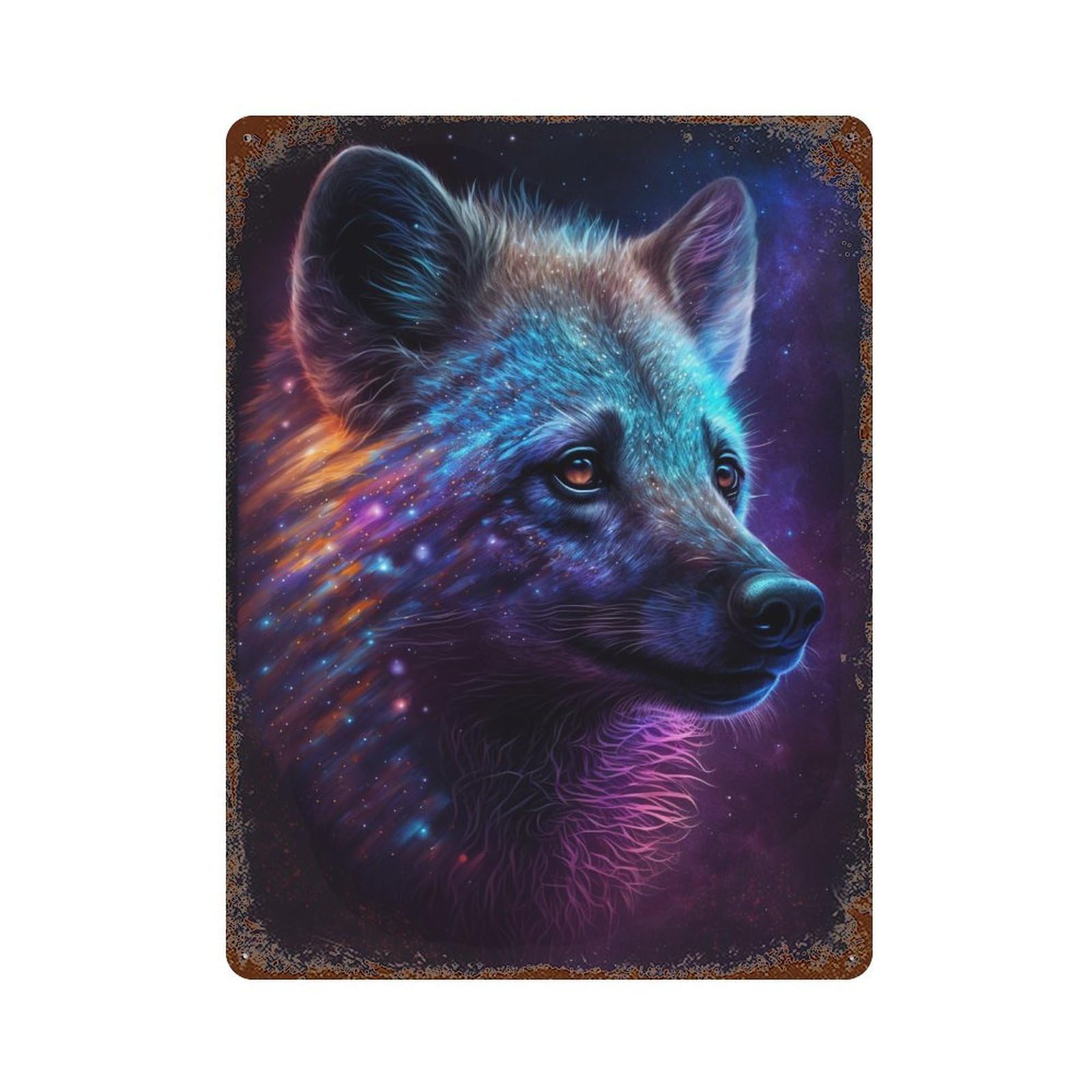 Cosmic Wolf Portrait Artwork-4 15.7"x11.8" Retro Metal Sign, Vintage Wall Decor for Garage, Bar And Workshop Decor