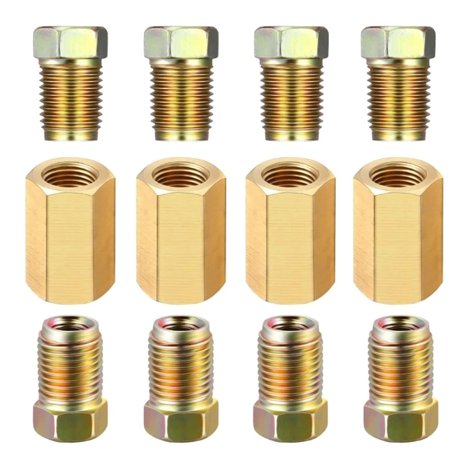Aqyhsotw One Color 12Pieces 7/16-24 Threads Brake Line Fittings Assortment For 1/4 Inch Tube (4 Unions, 8 Brake Lines Kit