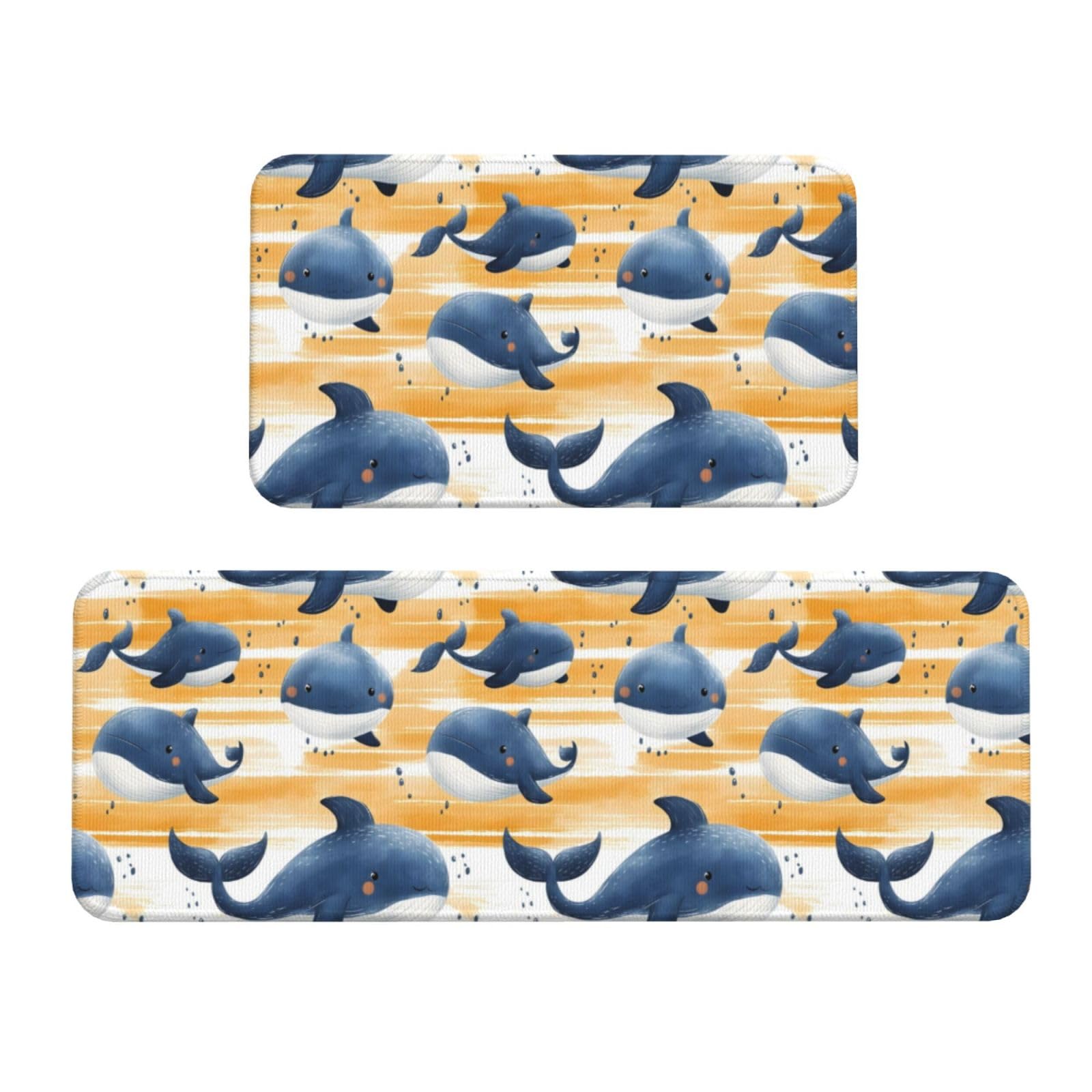 GVYGVY Antifatigue Kitchen Mats for Floor 2 Piece - Cartoon Cute Whale Print Kitchen Rugs Washable, Non Slip Runner Rug Standing Mat for Office/Bathroom/Laundry/Home Decor and Accessories