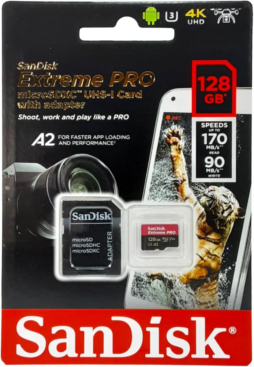 Extreme Pro SDXC UHS-I U3 A2 V30 128GB + Adapter, SDSQXCY-128G-GN6MA