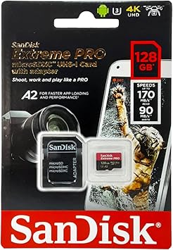SanDisk Extreme Pro 128 GB microSDXC Memory Card SDSQXCY-128G-GN6MA, up to 170 MB/s