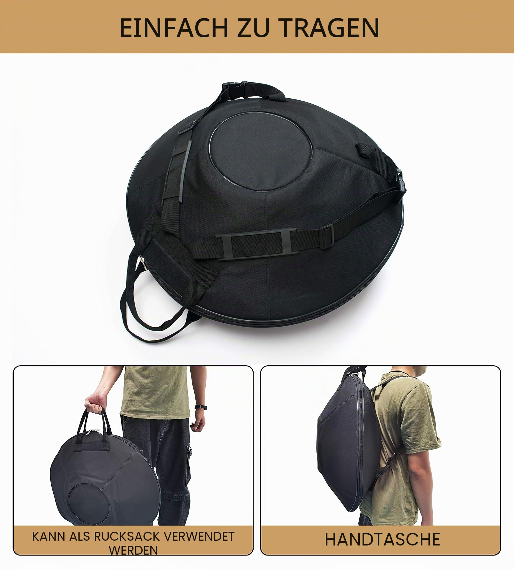Handpan-Trommel, 55,9 cm, D-Moll, 10 Noten, 440 Hz, für Erwachsene, Stahl, goldfarben, mit Zubehör