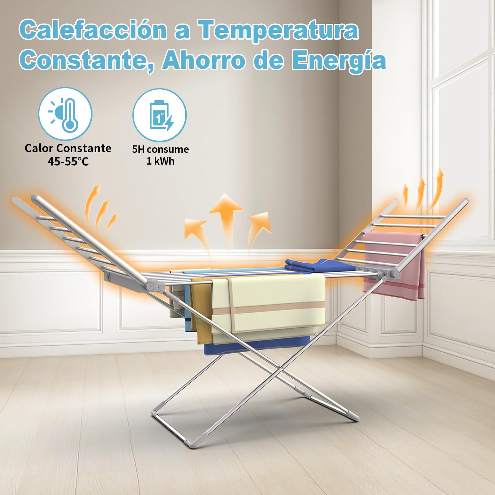 Innotic Tendedero Eléctrico con calefacción Plegable de 230 W, 18 Tubos de calefacción, tendedero calefactable para Interiores para Apartamentos y oficinas, Aluminio (145 x 94 x 54 cm)