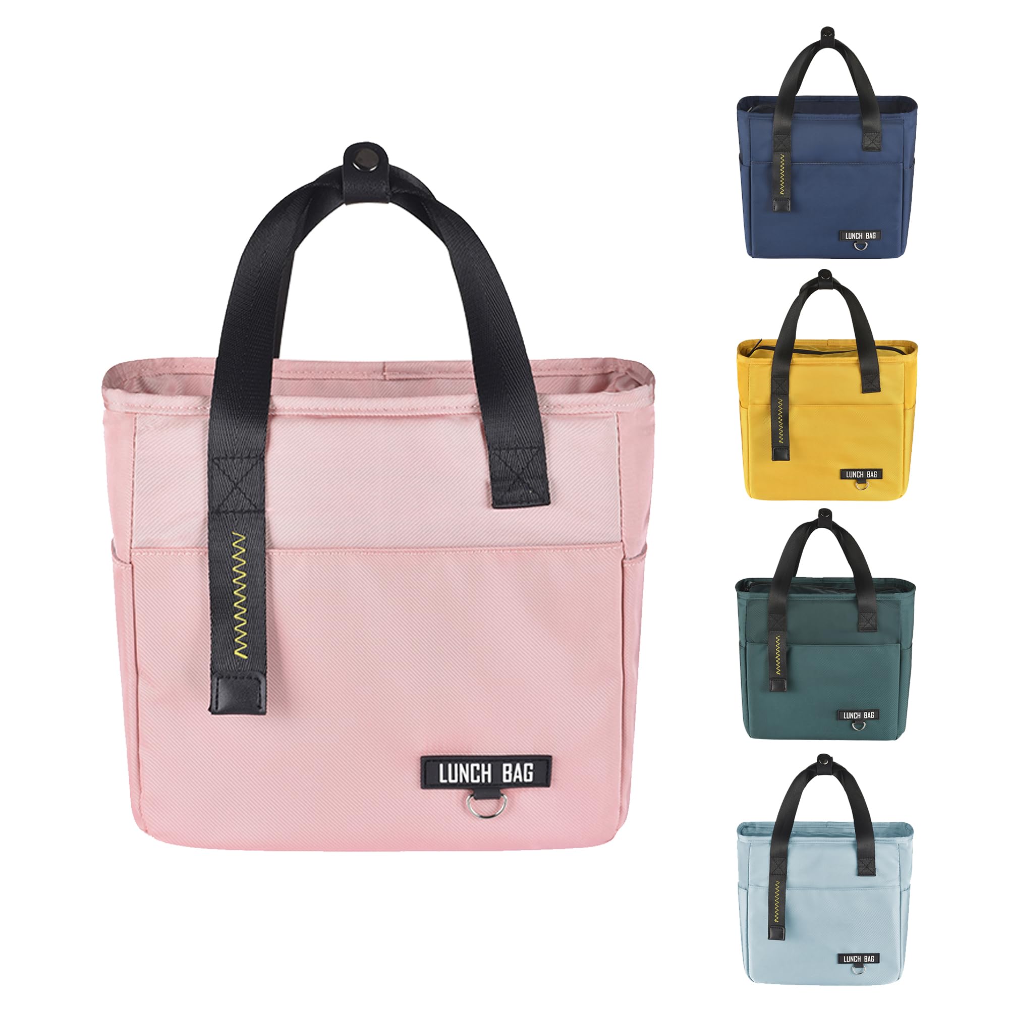 INNKGLE Insulated Lunch Bag -Pink- Leakproof PEVA Liner, Triple-Layer Thermal Insulation, Large Opening, Front & Side Pockets