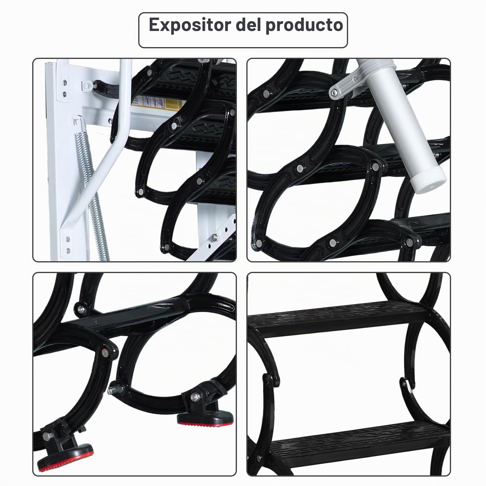 Escalera de ático de Pared, 12 Peldaños Escaleras Telescópicas desván, Escaleras Metálicas Plegables para áticos con Peldaños Telescópicos, para áticos, garajes y techos (Black, 12 Peldaños)